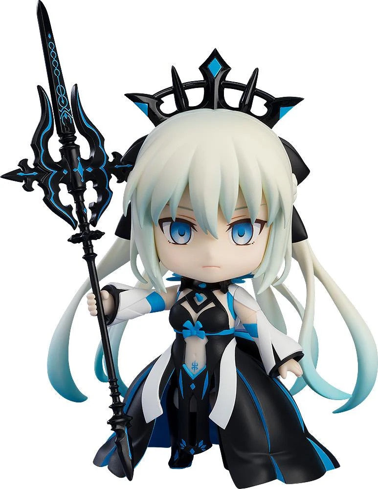 Main image of the Fate/Grand Order Nendoroid Berserker/Morgan figure, posed holding her black and blue magic spear with a calm expression.