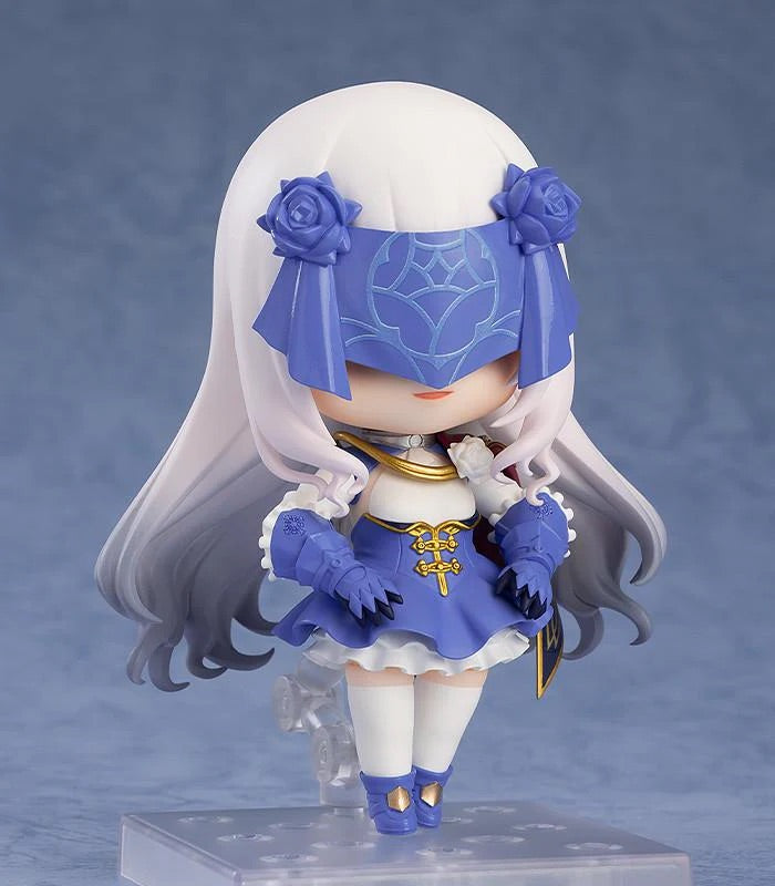 Nendoroid Melusine figure with an alternate hair and face configuration, featuring a blue floral blindfold over her eyes.