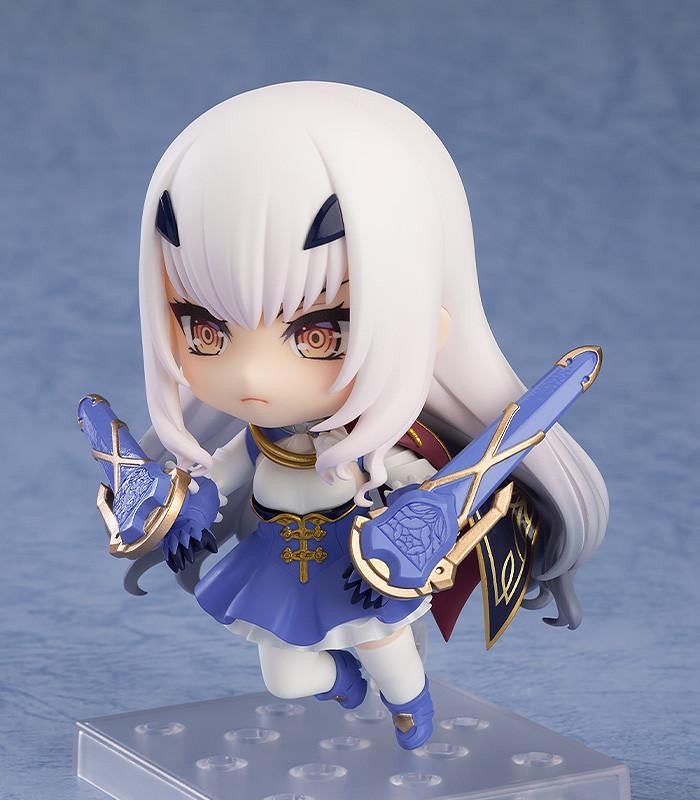 Nendoroid Melusine figure posed dynamically mid-air, holding her weapons and showing a determined expression.