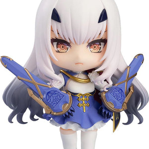 Main image of the Fate/Grand Order Nendoroid Lancer/Melusine figure, posed holding her massive blue twin-blade weapon, Innocence Arondight, with a calm expression.
