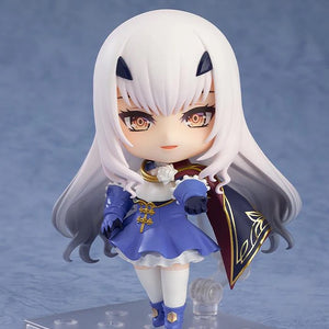 Nendoroid Melusine figure with the smiling face plate, posed slightly to the side, highlighting her dark blue cape detail.