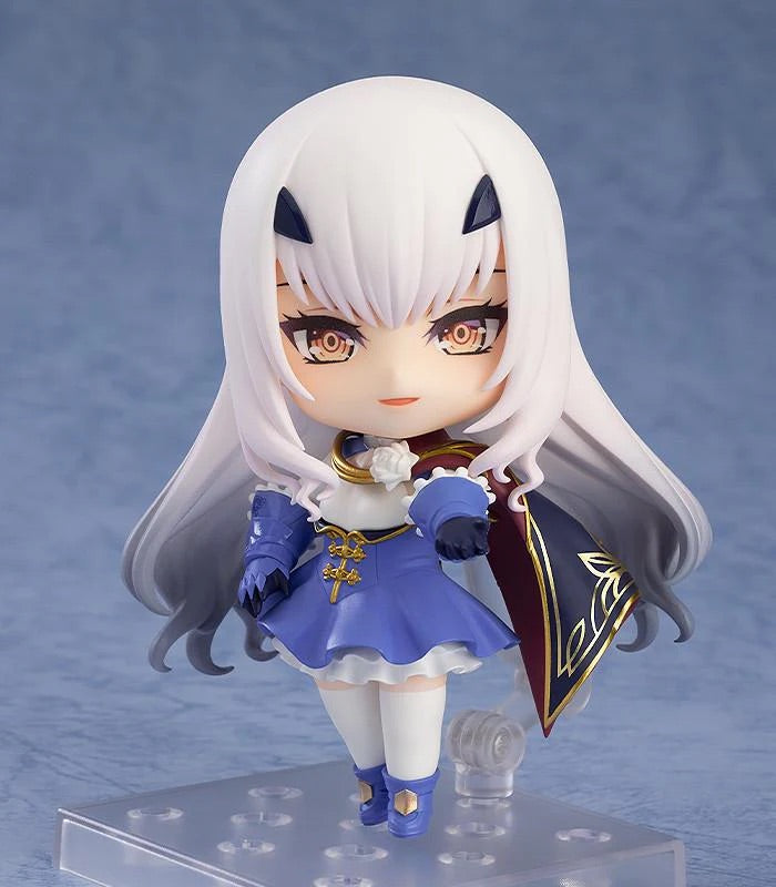 Nendoroid Melusine figure with the smiling face plate, posed slightly to the side, highlighting her dark blue cape detail.