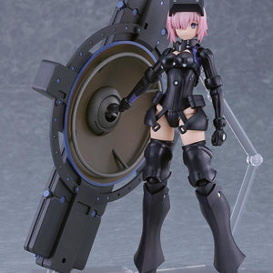 Assembled PLAMATEA Mash Kyrielight Ortinax figure standing upright alongside her standard round shield.