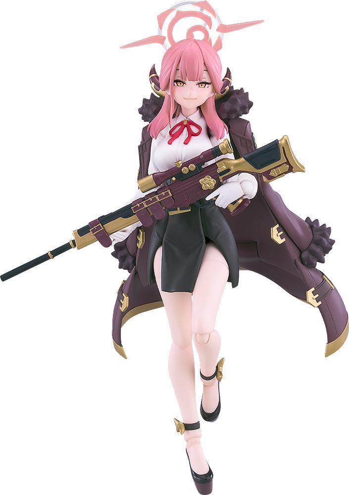 Full body view of the figma Aru Rikuhachima action figure from Blue Archive holding her sniper rifle.