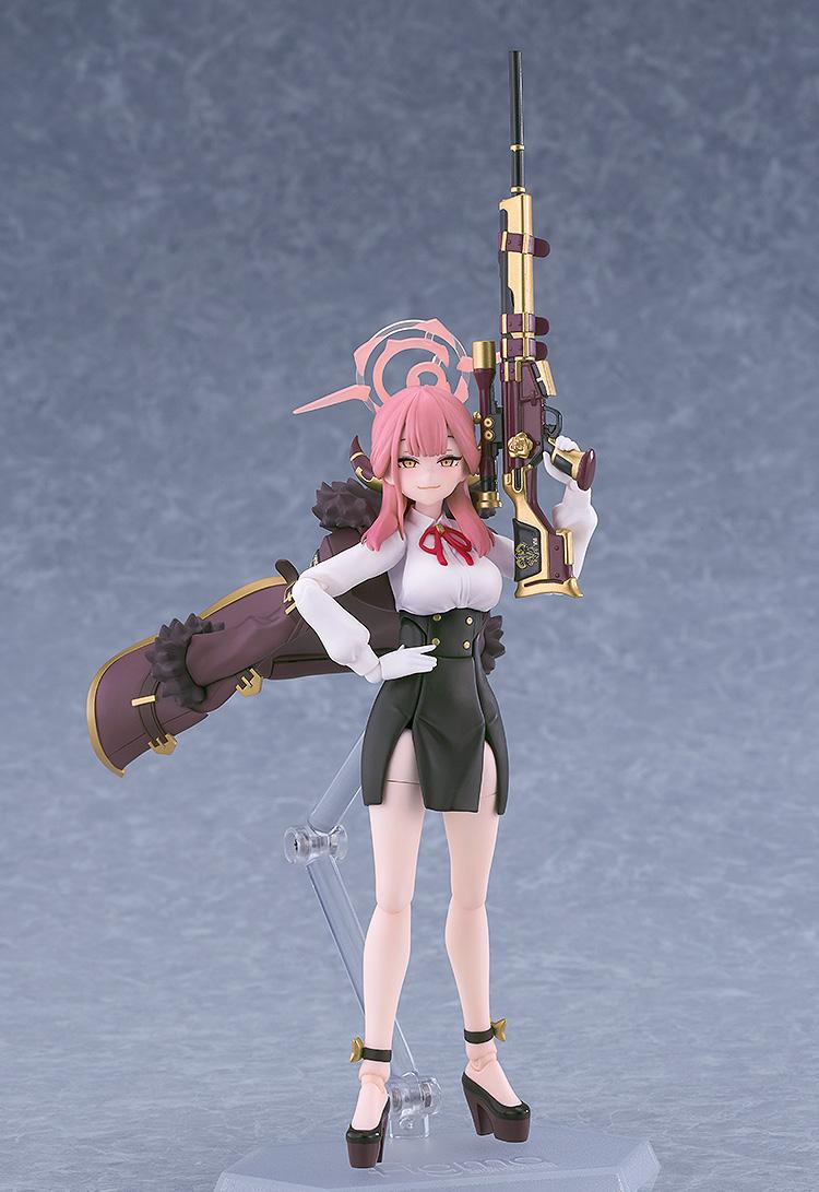 Full body standing pose of Aru Rikuhachima holding her sniper rifle vertically with coat draped.