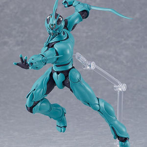 Guyver I figma in a combat pose with the High Frequency Wave-Vibration Sword extended.