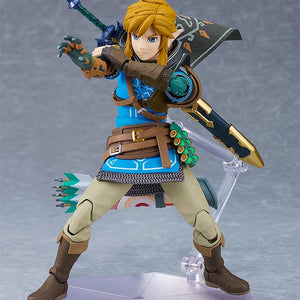 Link figma showcasing King Rauru's right arm with glowing teal details in a defensive pose.