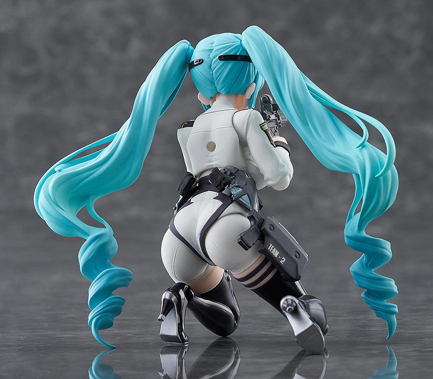 Rear view of the Privaty figma on a stand, showing the articulation points and twin-tail hair.