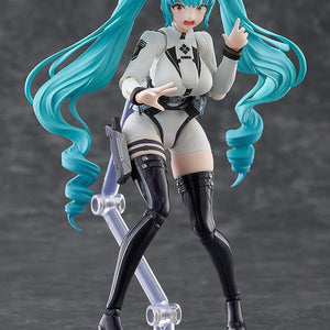 Full shot of Privaty figma on a stand using her surprised/shouting face plate and expressive hands.