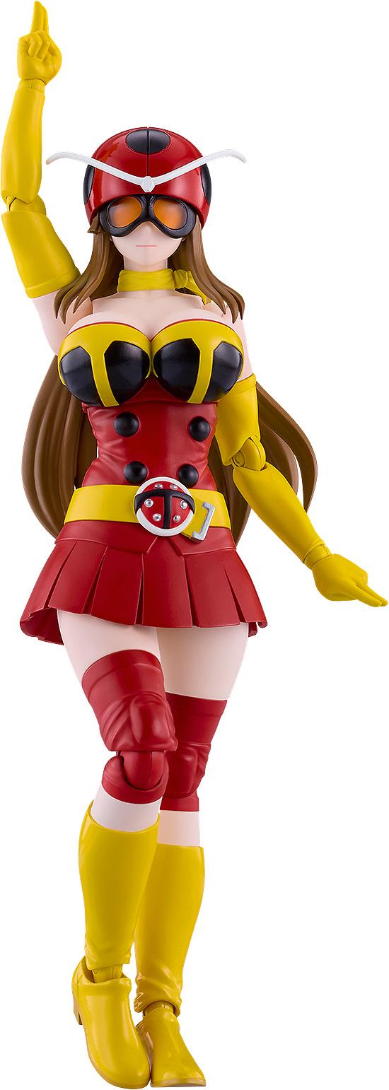 Cutout front view of the figma Yuriko Okada Electro-Wave Human Tackle Ver. figure with arm raised pointing up on a white background.