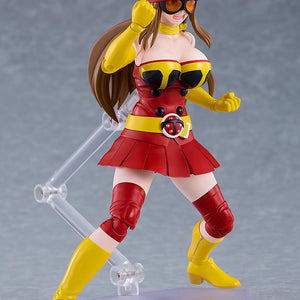 Dynamic fighting pose of the figma Yuriko Okada Tackle Ver. figure displaying her shouting face plate and clenched fists.