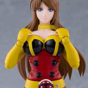 Close-up upper body portrait of figma Yuriko Okada unmasked featuring her gentle smiling face plate.