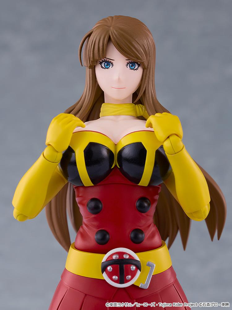Close-up upper body portrait of figma Yuriko Okada unmasked featuring her gentle smiling face plate.