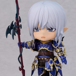 Final Fantasy XIV Estinien Nendoroid figure holding his dragon lance vertically with an open-mouth battle expression.