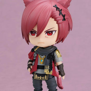 Front studio view of the Final Fantasy XIV G'raha Tia Nendoroid figure in his Adventurer outfit with a serious face plate.
