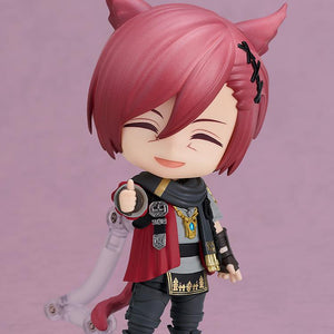 G'raha Tia Nendoroid figure from Final Fantasy XIV giving a thumbs-up pose with a smiling face plate attached.