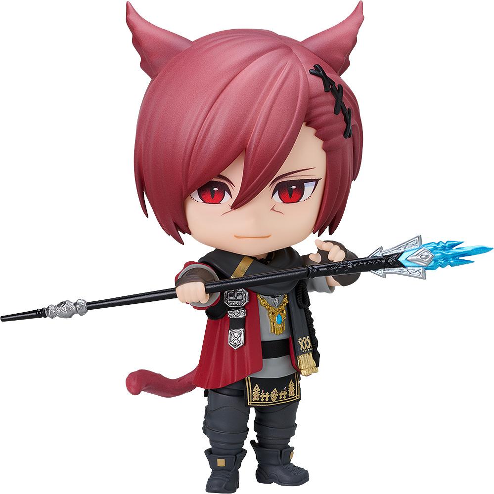Studio cutout photo of the Final Fantasy XIV G'raha Tia Nendoroid figure holding his staff on a plain white background.