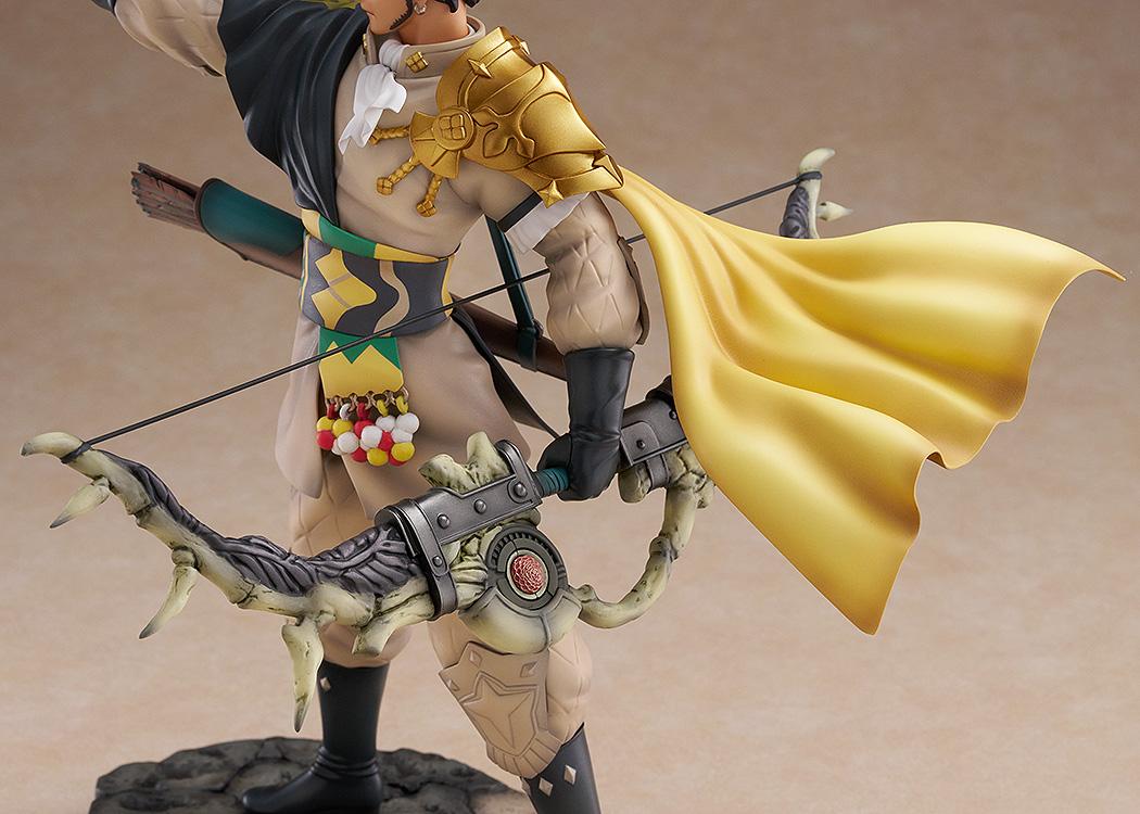 Close-up of the sculpted Failnaught Heroes' Relic bow and golden shoulder armor on the Claude 1/7 scale figure.