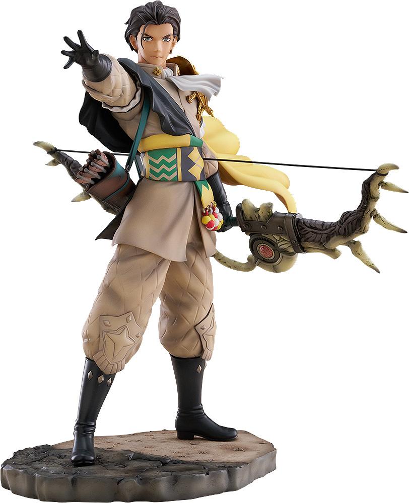 Isolated full body studio shot on a clean white background of the Fire Emblem: Three Houses Claude 1/7 scale figure.