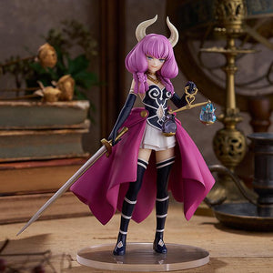 Promotional diorama display of the Frieren: Beyond Journey's End Aura POP UP PARADE figure holding her sword and the Scale of Obedience.