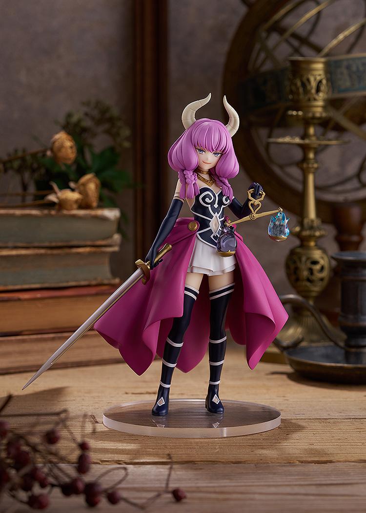 Promotional diorama display of the Frieren: Beyond Journey's End Aura POP UP PARADE figure holding her sword and the Scale of Obedience.