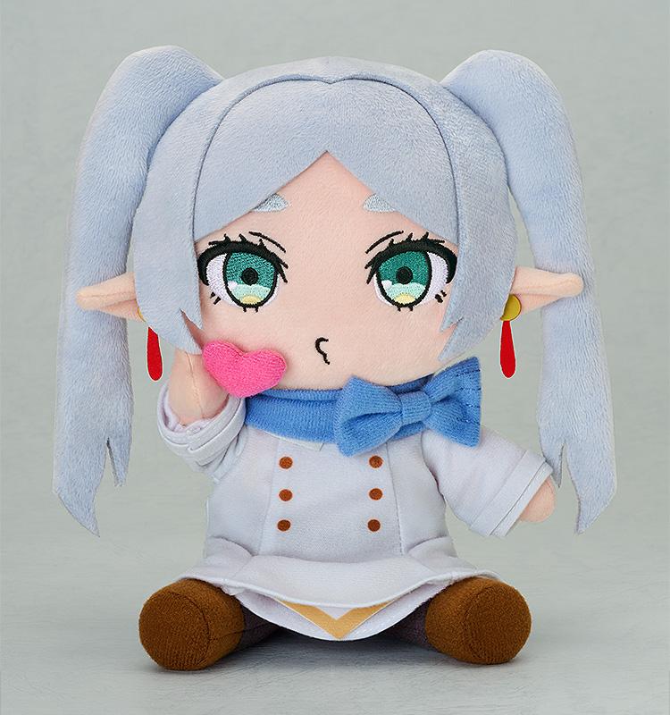 Frieren plushie from Beyond Journey's End in a blow kiss pose featuring a pink heart and elf ears.
