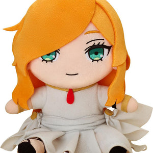 Front view of the Flamme plushie from Frieren: Beyond Journey's End featuring orange hair and a white dress on a white background.