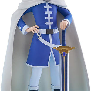 Mid-shot portrait of the Pop Up Parade Himmel figure from Frieren: Beyond Journey's End standing heroically with his sword resting on the ground against a clean white background.