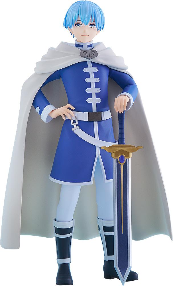 Mid-shot portrait of the Pop Up Parade Himmel figure from Frieren: Beyond Journey's End standing heroically with his sword resting on the ground against a clean white background.
