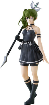A front view of the Ubel Pop Up Parade figure from Frieren: Beyond Journey's End, standing in her black dress and holding her weapon against a white background.