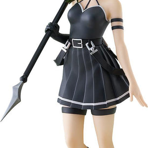 A front view of the Ubel Pop Up Parade figure from Frieren: Beyond Journey's End, standing in her black dress and holding her weapon against a white background.