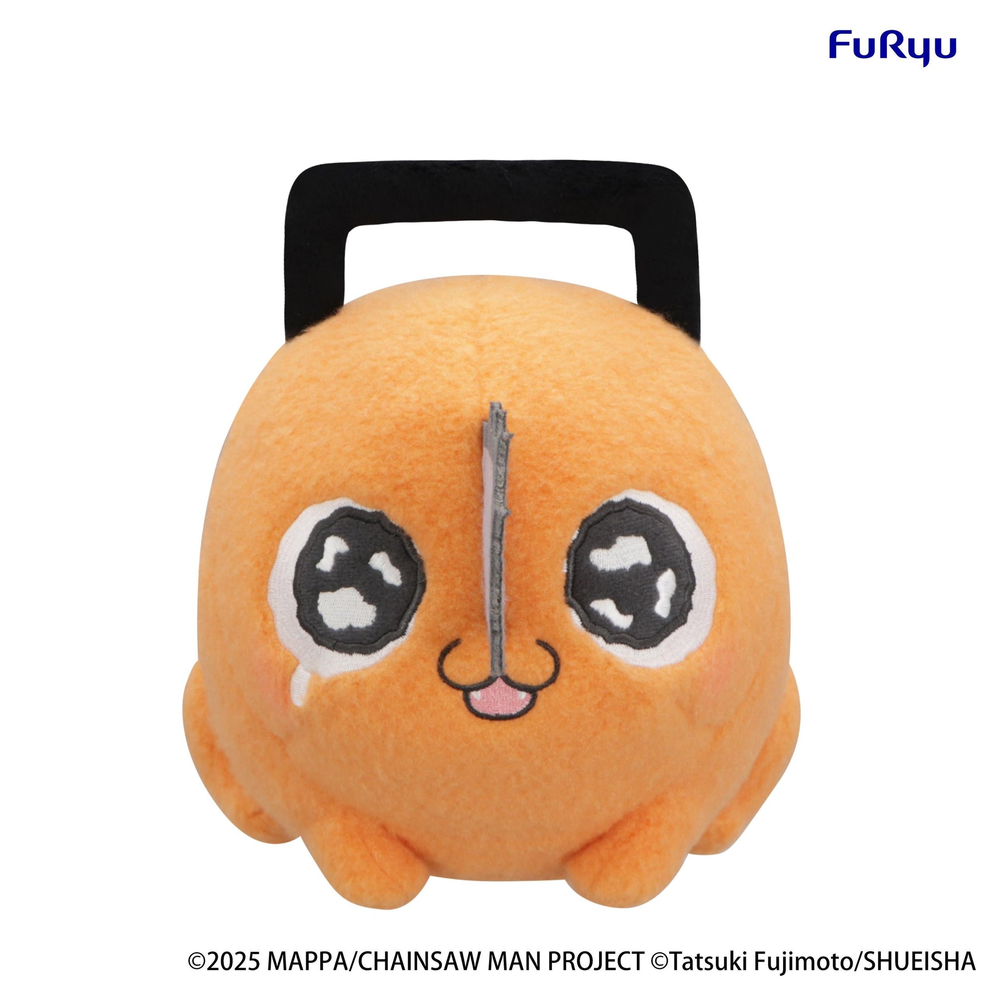 Front view of the FuRyu Chainsaw Man The Movie Reze Arc Milky Boa Pochita Ver B big plush toy featuring teary sparkling eyes and open mouth.