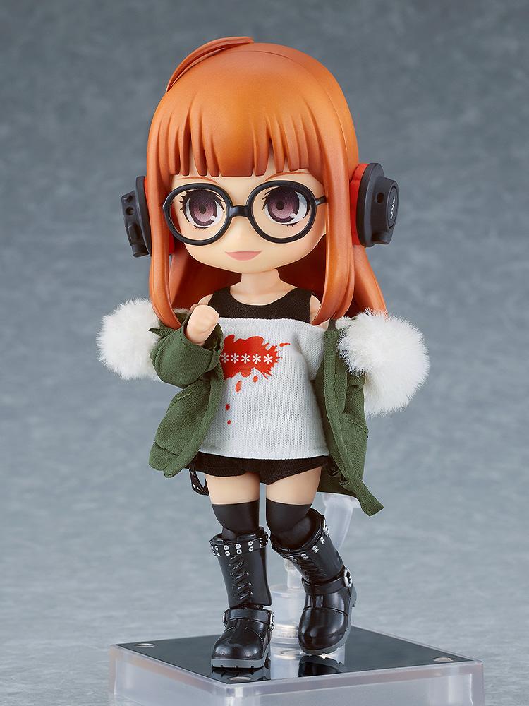 Persona 5 Royal Futaba Sakura action figure in a cute pose showcasing the detailed fabric clothing.