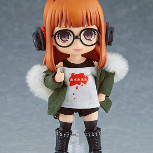 Futaba Sakura Nendoroid Doll giving a thumbs up, highlighting the interchangeable hand parts and headphones.