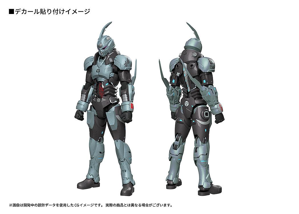 CG reference image showing the front and back placement guide for the G.U.Y.V.E.R. unit water-slide decals.