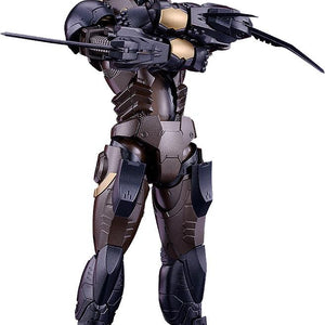 Front view of the assembled Gale Hound Guyver 03 model kit featuring distinctive black and bronze bio-armor.
