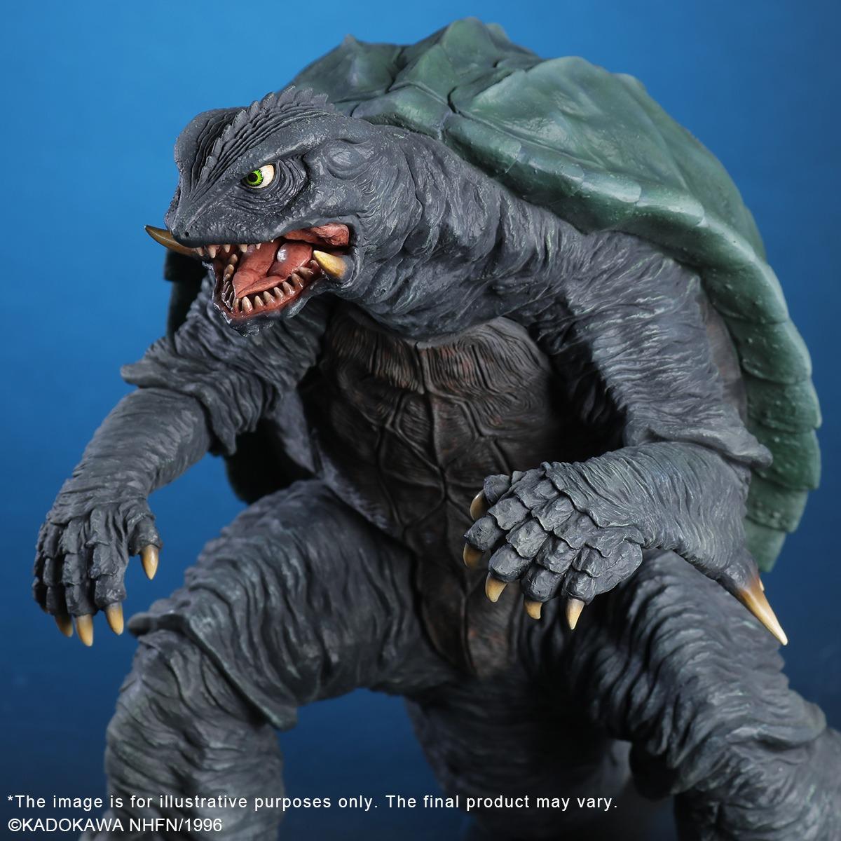 Close-up of the Gamera head sculpt, displaying the realistic interior mouth detail and fierce facial expression.