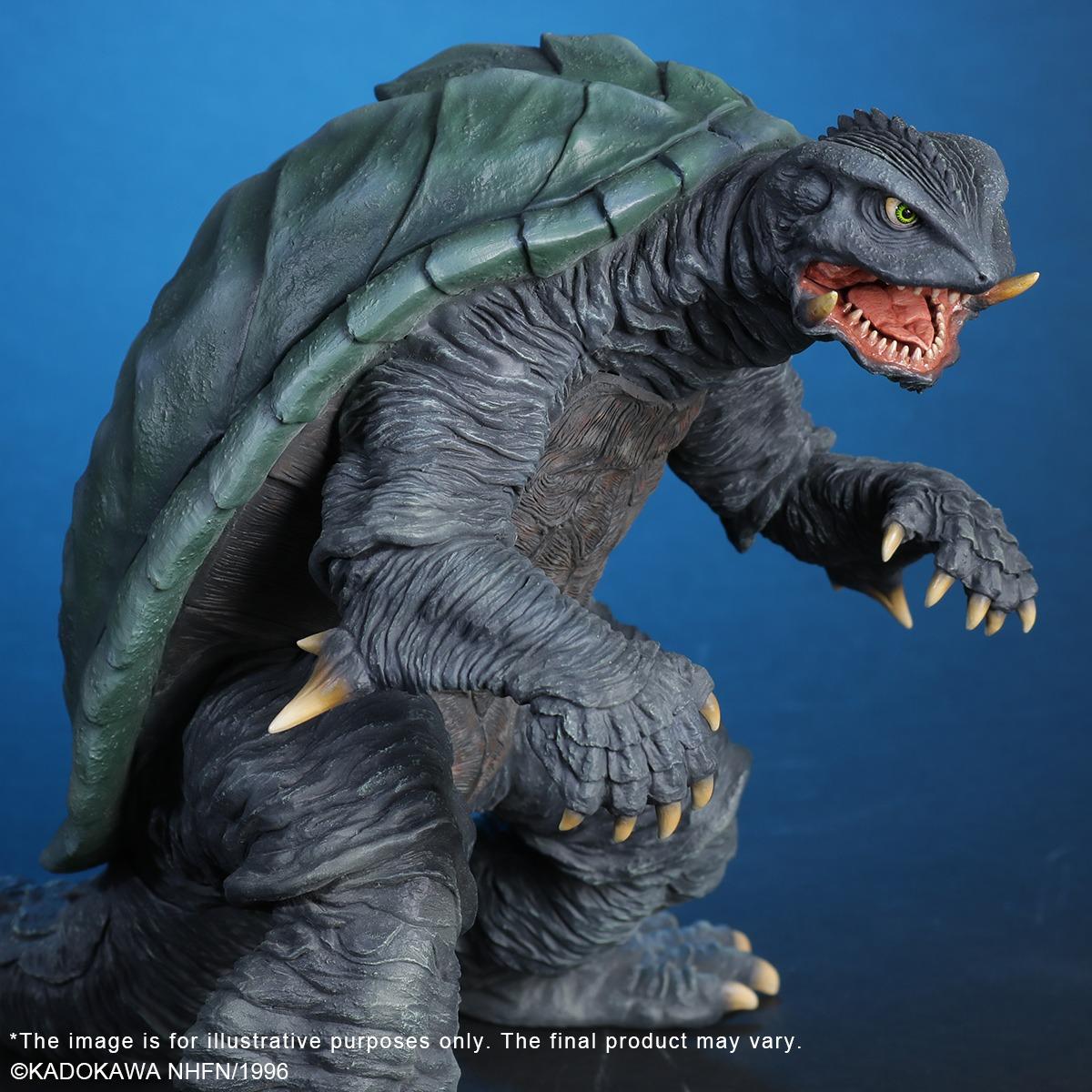 Three-quarter upper body view of Gamera, focusing on the textured scales and the transition between the skin and shell.