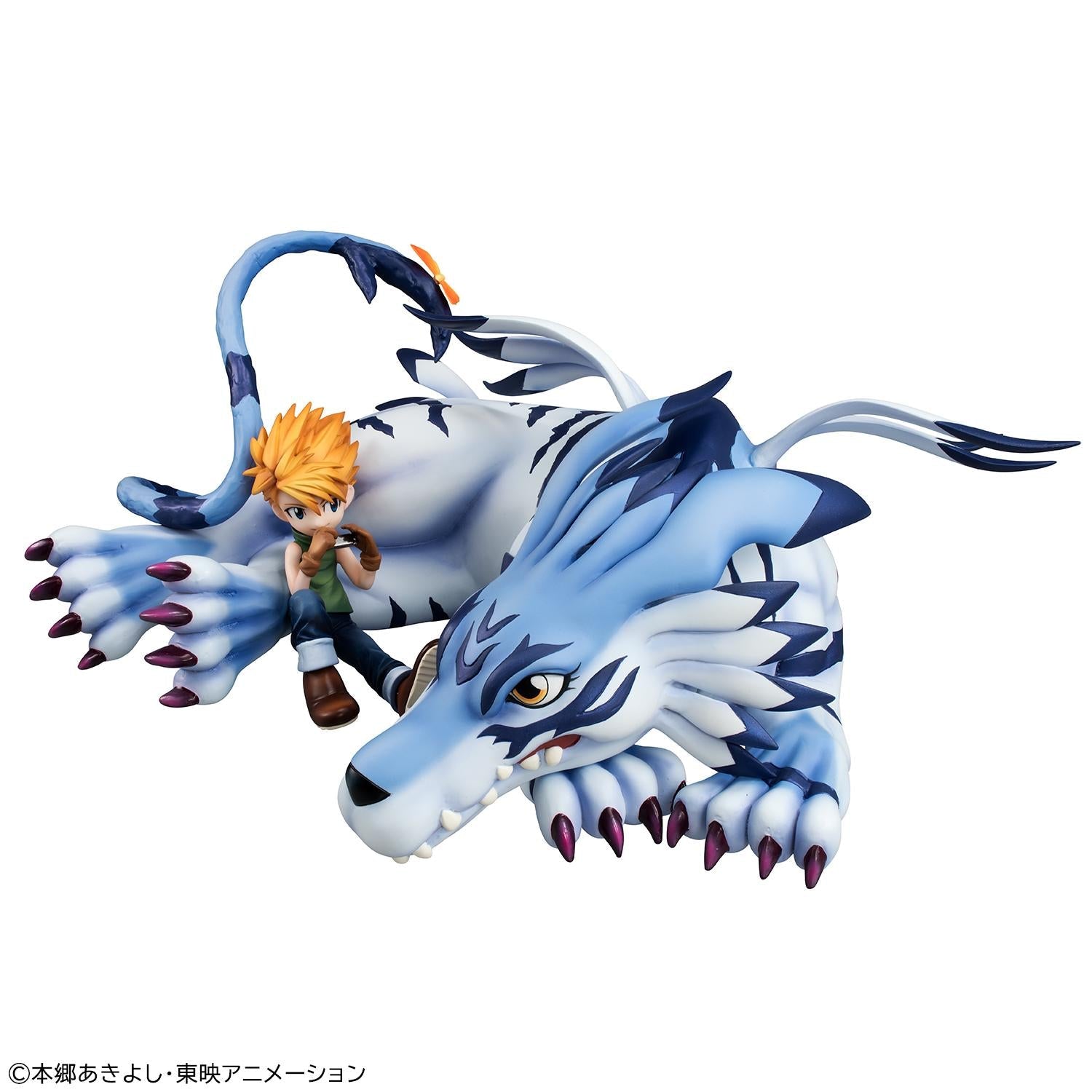 Megahouse G.E.M. Series Digimon Adventure Garurumon & Ishida Yamato reissue figure with Garurumon resting as Yamato plays harmonica.
