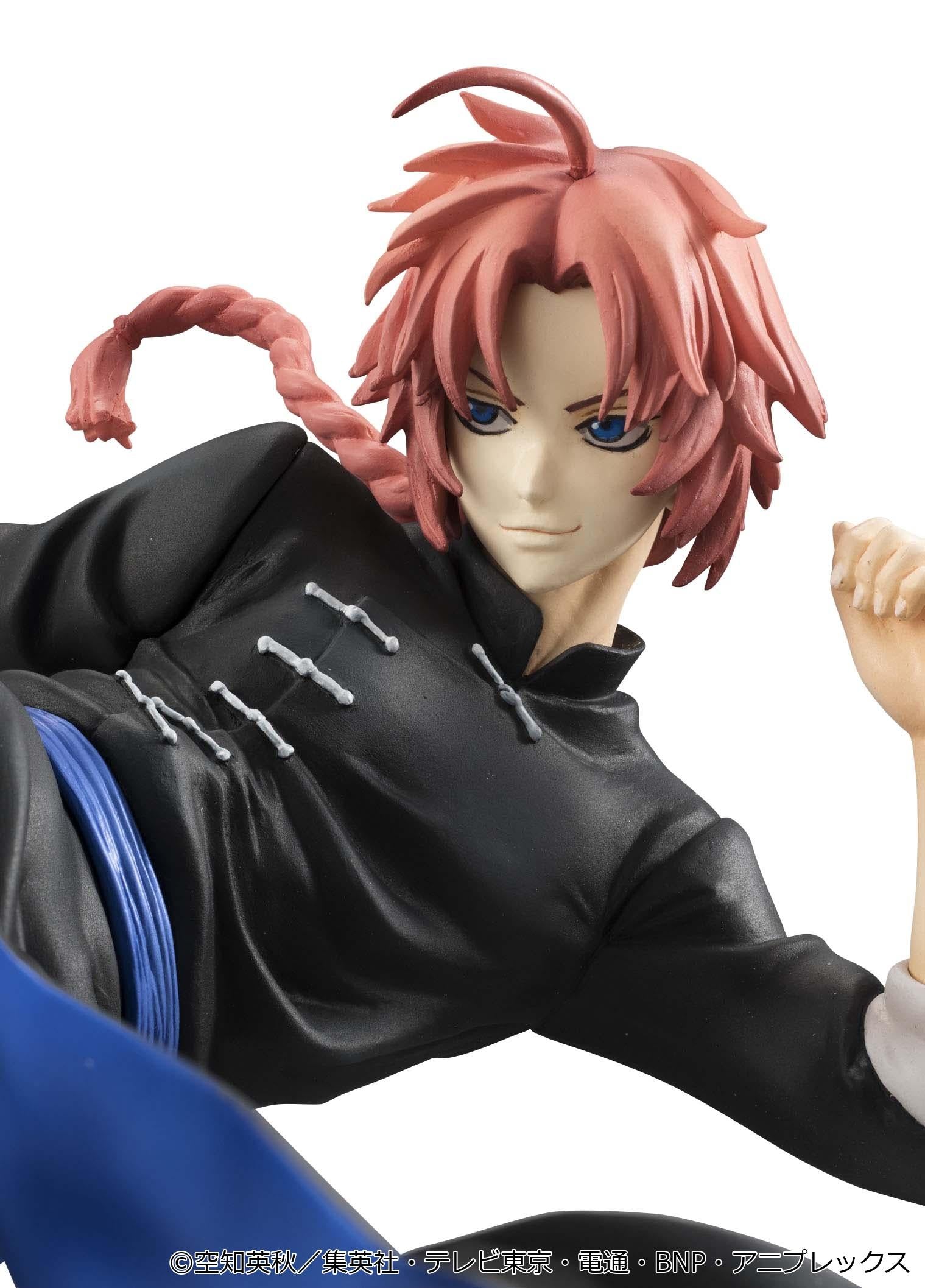 Close-up portrait of Gintama Kamui Ver.2 figure showcasing pink hair, cowlick ahoge, and confident smile.