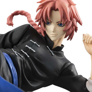 Close-up portrait of Gintama Kamui Ver.2 figure showcasing pink hair, cowlick ahoge, and confident smile.