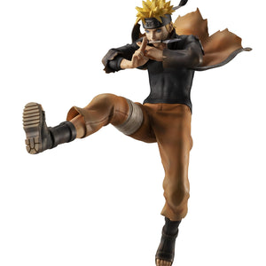 Megahouse G.E.M. Series Naruto Shippuden Naruto Uzumaki Great Ninja War Ver. reissue figure in dynamic mid-air falling battle pose.