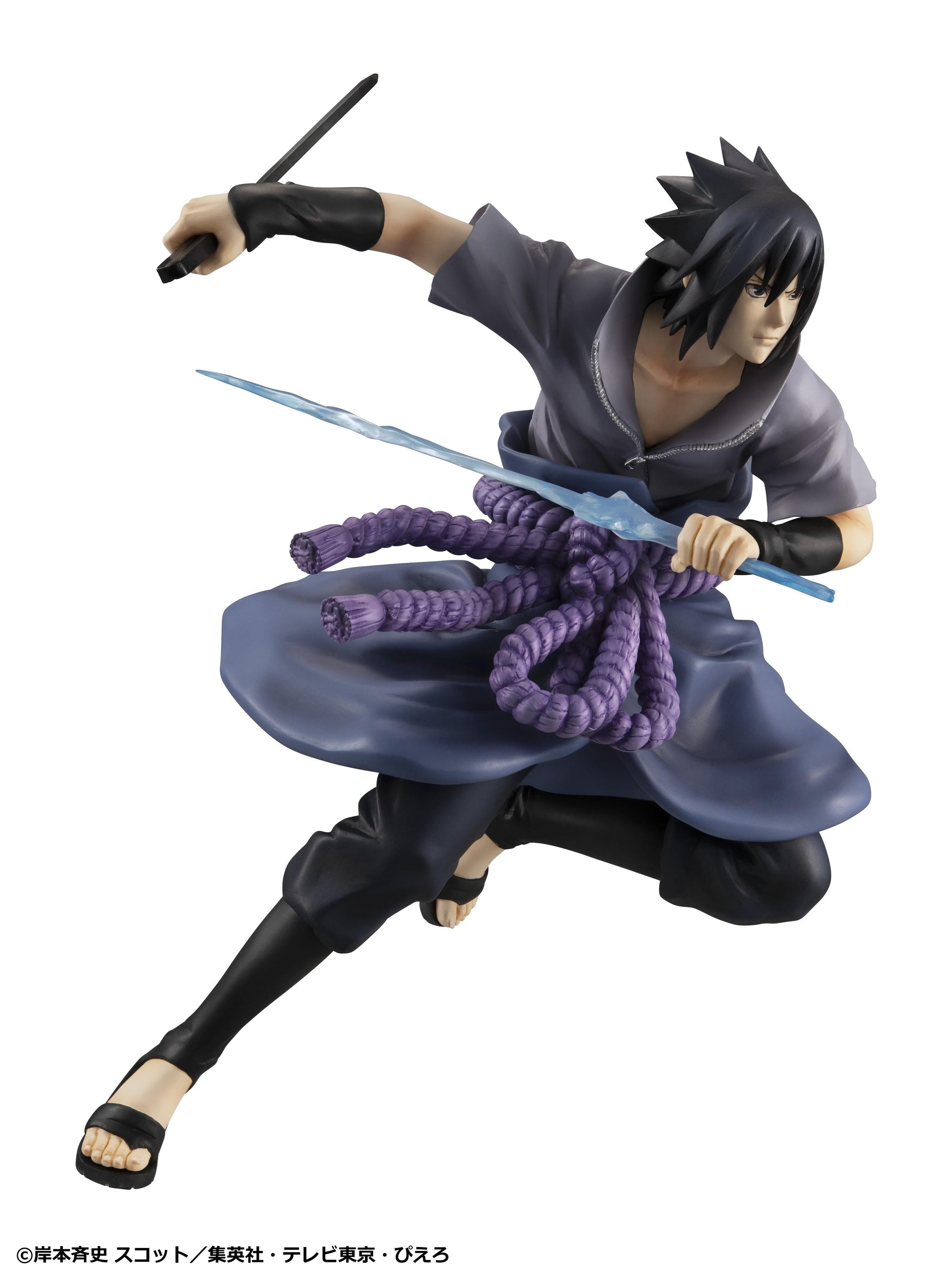 Megahouse G.E.M. Series Naruto Shippuden Sasuke Uchiha Great Ninja War Ver. reissue figure in dynamic mid-air jumping pose with lightning blade.