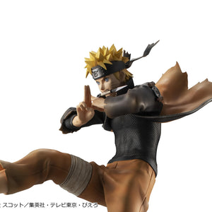 Upper body view of Naruto Uzumaki G.E.M. Series figure holding a kunai blade in mouth with detailed chainmail shirt texture.