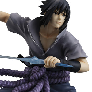 Close-up shot of Sasuke Uchiha G.E.M. Series figure featuring the standard calm facial expression and sculpted collar.