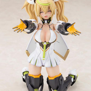 High angle view of the Kotobukiya Phantasy Star Online 2 es Gene Stellatears model kit figure in a kneeling pose with arms outstretched, smiling happily.