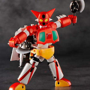 Dynamic action pose of the Getter-1 robot figure holding a Getter Tomahawk axe.
