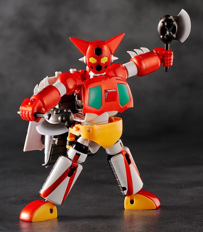 Dynamic action pose of the Getter-1 robot figure holding a Getter Tomahawk axe.