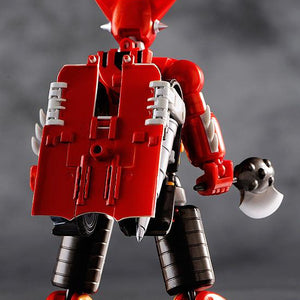 Rear view of the Getter-1 figure showing the transformation joints and red cape-like back plate.