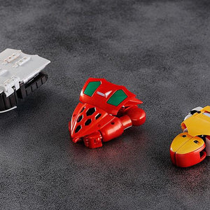 The three Getter Machines: the red Eagle, white Jaguar, and yellow Boar.